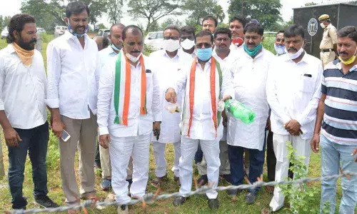 DCC President Naini Rajender Reddy at the kakatiya Mega Textile Park in Sangem mandal of Warangal Rural district on Friday