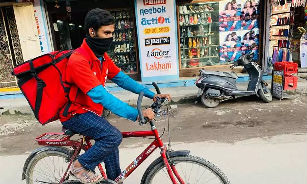 21-year-old youth in Old City, who has taken to bicycling to make deliveries for food aggregators.