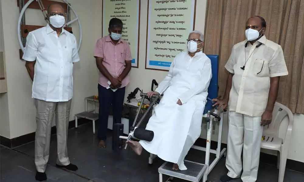 RASS president G Muniratnam inaugurating a physiotherapy unit at RASS Seva Nilayam in Tirupati on Saturday