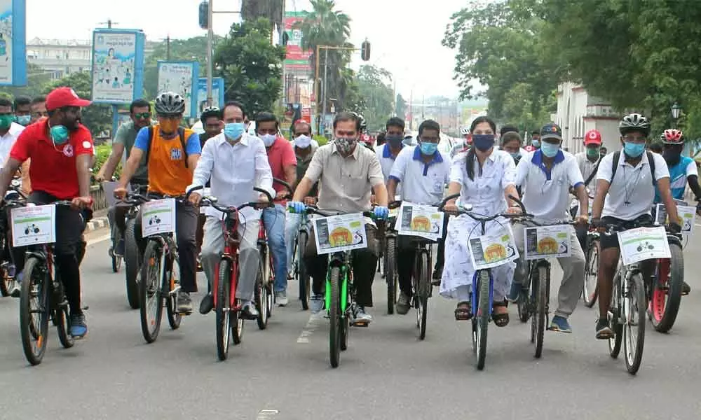 Bicycle rally as part of the India Cycles 4 Change Challenge in Hanamkonda on Sunday.