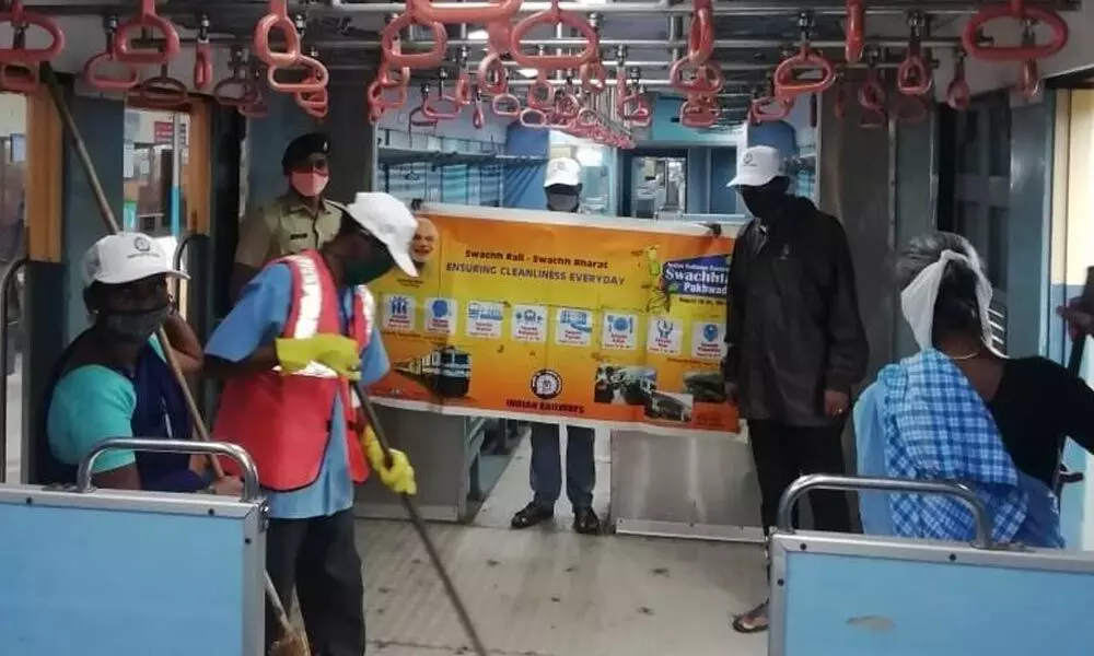 South Central Railway Vijayawada division continuing cleanliness drive in Vijayawada railway station on Monday