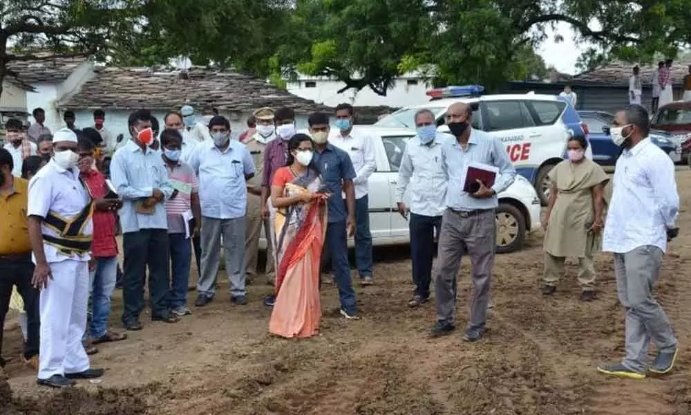 Vikarabad District Collector Pausumi Basu inspecting development works in a village under Kodangal constituency on Tuesday