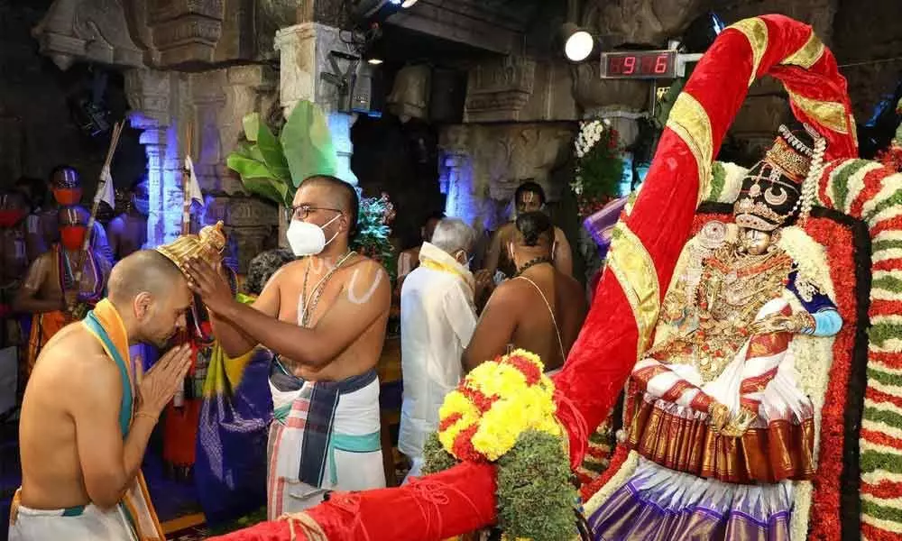 Lord Malayappa Swamy in Mohini Avataram on the fifth day of Brahmotsavams on Wednesday