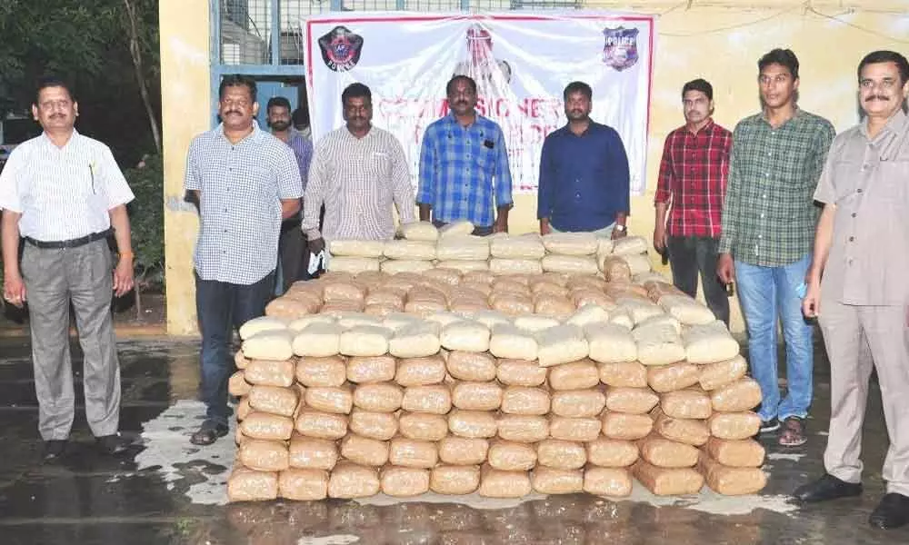The weed is was being smuggled to TN from East Godavari agency, hidden under a load of maize flour bags
