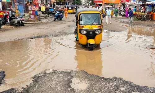A damaged road near Hanamkonda bus station