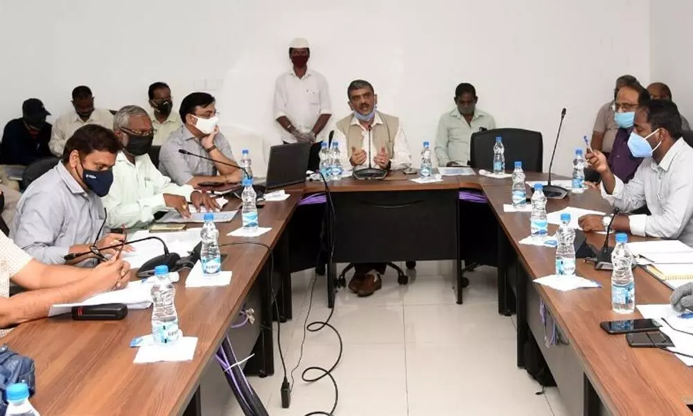 Chief Commissioner of State Taxes Piyush Kumar addressing a review meeting on collection of profession tax with the heads of 18 departments at the  Secretariat in Amaravati on Thursday
