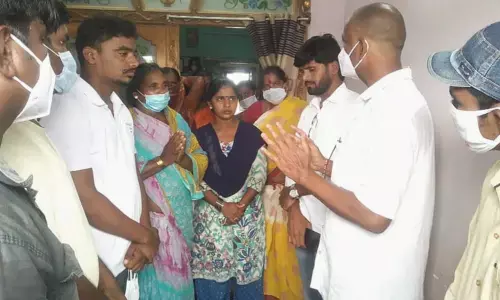 Jana Sena Party leaders consoling the family members of the Libya victims in Srikakulam on Thursday