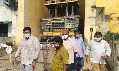 Rajanagaram MLA Jakkampudi Raja inspecting Radhasala in Korukonda on Thursday