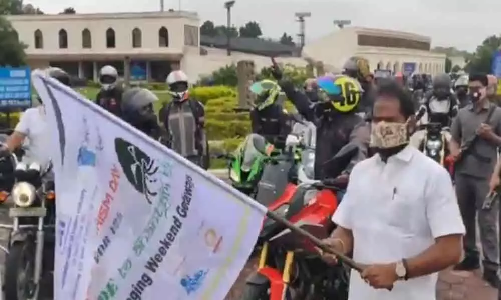 Minister Srinivas Goud flags off bike rally in Hyderabad on world tourism day