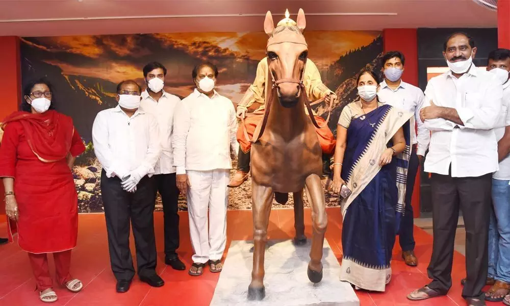 Commissioner of Archaeology and Museums G Vani Mohan, Krishna District Collector Md Imtiaz and others at Bapu Museum in Vijayawada on Tuesday