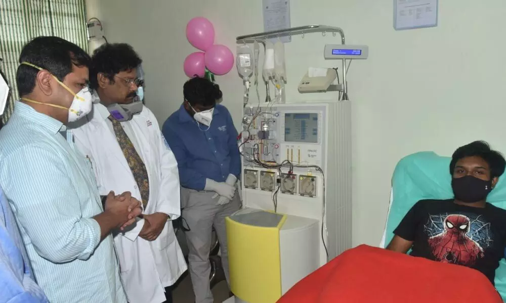 District Collector V Vinay Chand while inaugurating plasmapheresis unit at King George Hospital on Thursday