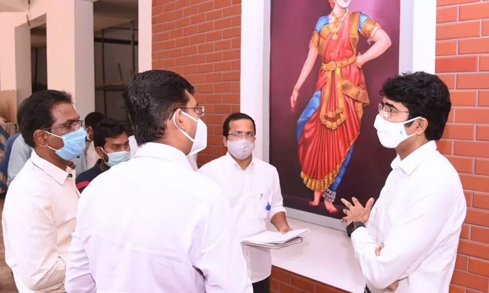 Collector D Muralidhar Reddy inspecting construction work of Godavari Kalakshetram along with Municipal Commissioner Swapnil Dinakar Pundkar in Kakinada on Thursday