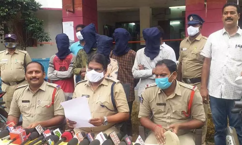 DSP Bheema Rao addressing the media at Indrapalem in Kakinada Rural on Sunday