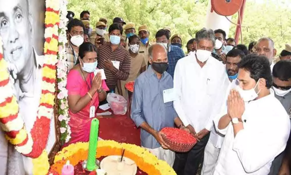 YS Jagan pays homage to his uncle EC Gangi Reddy at a memorial service  in Pulivendula