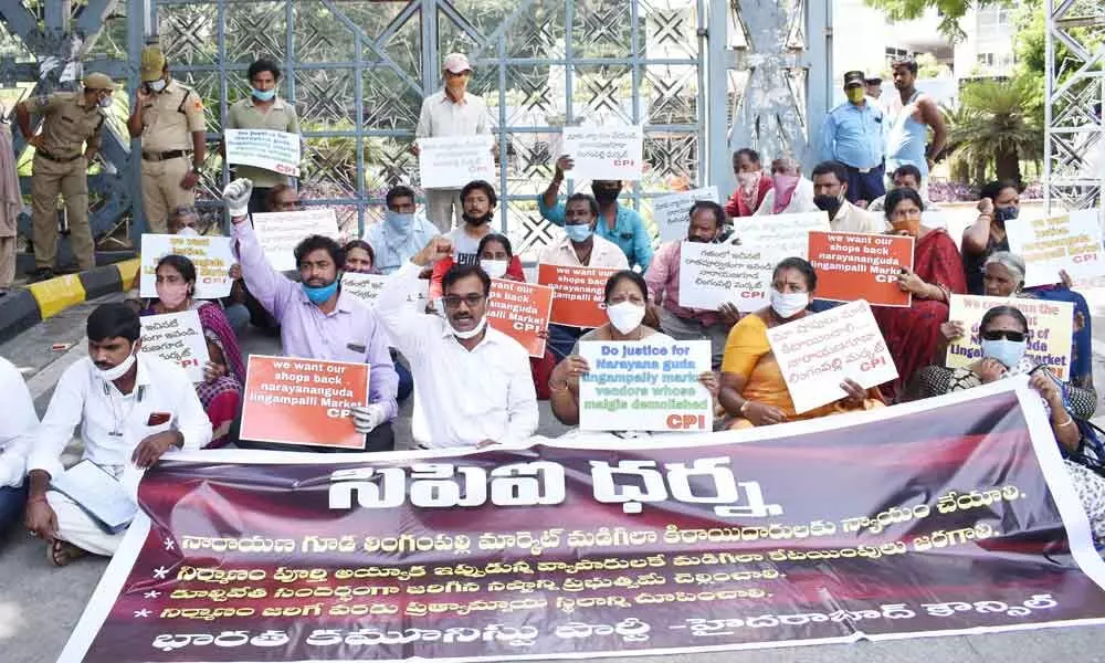 Narayanaguda municipal market Vendors protest against market demolition