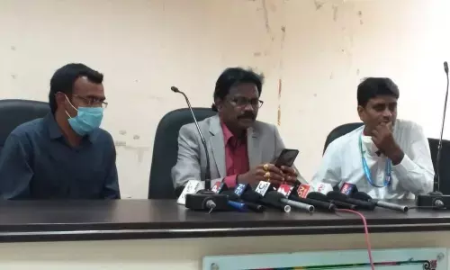 Aurobindo Pharma Foundation COO M Sairam Swaroop addressing the media in Kakinada on Thursday