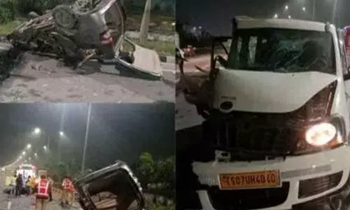 Hyderabad: 2 killed, 6 injured in road accident on ORR Hyderabad: 2 killed, 6 injured in road accident on ORR