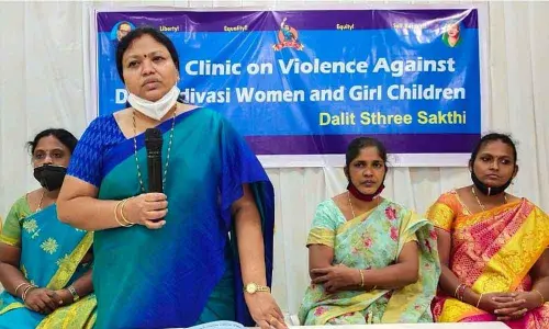 Geddam Jhansi, national convener of Dalit Stree Sakthi, addressing the zoom conference on the atrocities against Dalits in Guntur on Friday