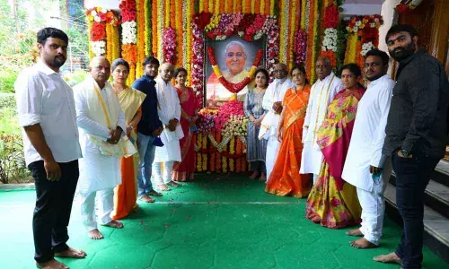 MP Nama Nageswara Rao’s family members offering prayers to Nama’s mother Varalakshmi at their house in Khammam on Sunday