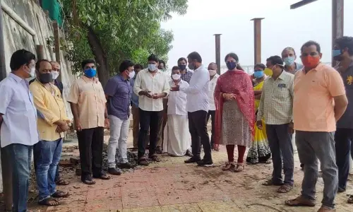 MLA Adireddy Bhavani inspecting bathing ghats