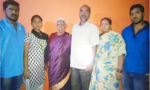 Frontline warrior Maragamma with her family at her Mysuru home. She will be felicitated at Mysuru Dasara festival