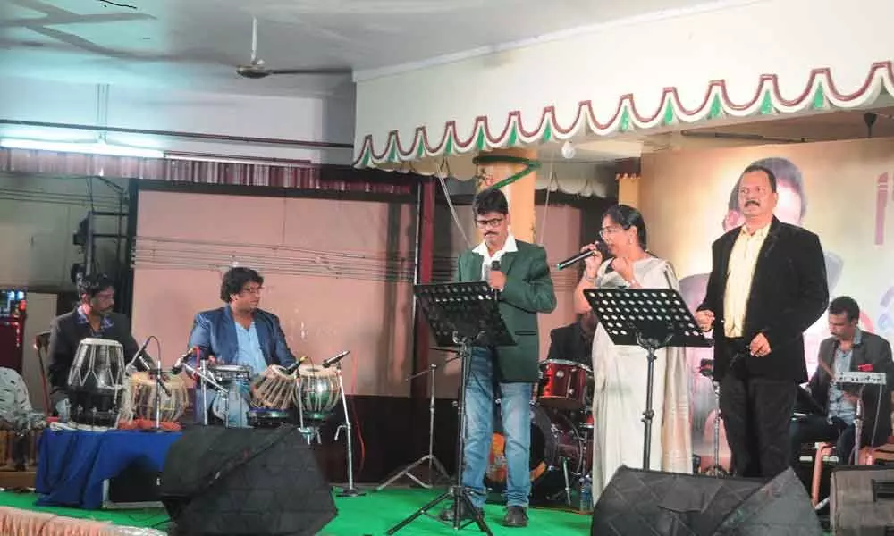 Artistes rendering songs in Vijayawada on Sunday