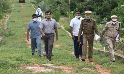 Collector Chakradhar Babu visiting the Nagaravanam in Nellore on Monday along with forest officials