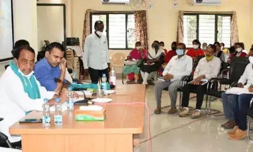Forest and Environment Minister A Indrakaran Reddy addressing the officials on yasangi crop plan at a meeting at the Collectorate’s conference hall in Nirmal on Monday Forest and Environment Minister A Indrakaran Reddy addressing the officials on yasangi crop plan at a meeting at the Collectorate’s conference hall in Nirmal on Monday