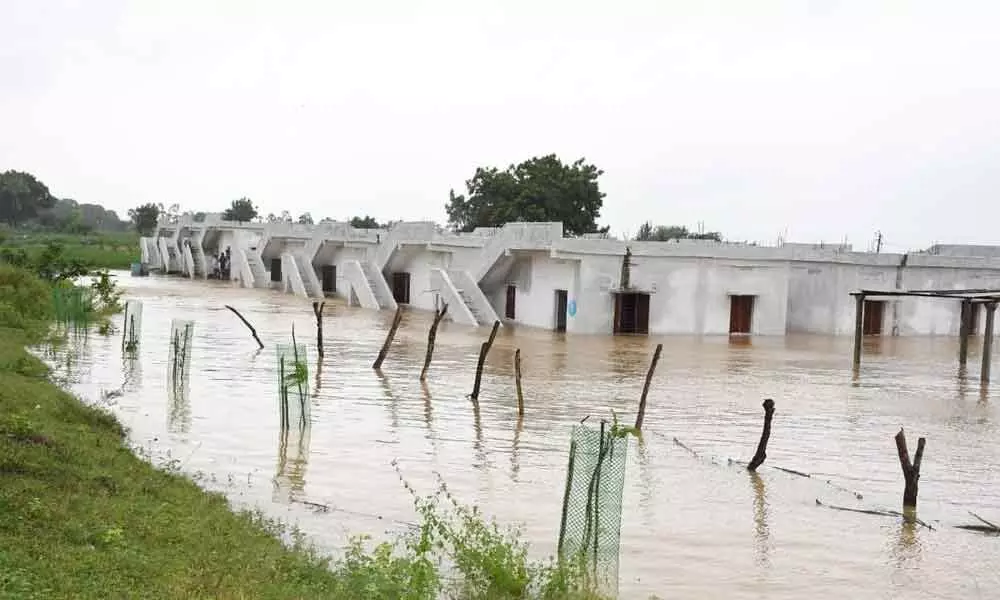 Newly constructed double bedroom houses submerged in rainwater in Chandrugonda mandal on Tuesday