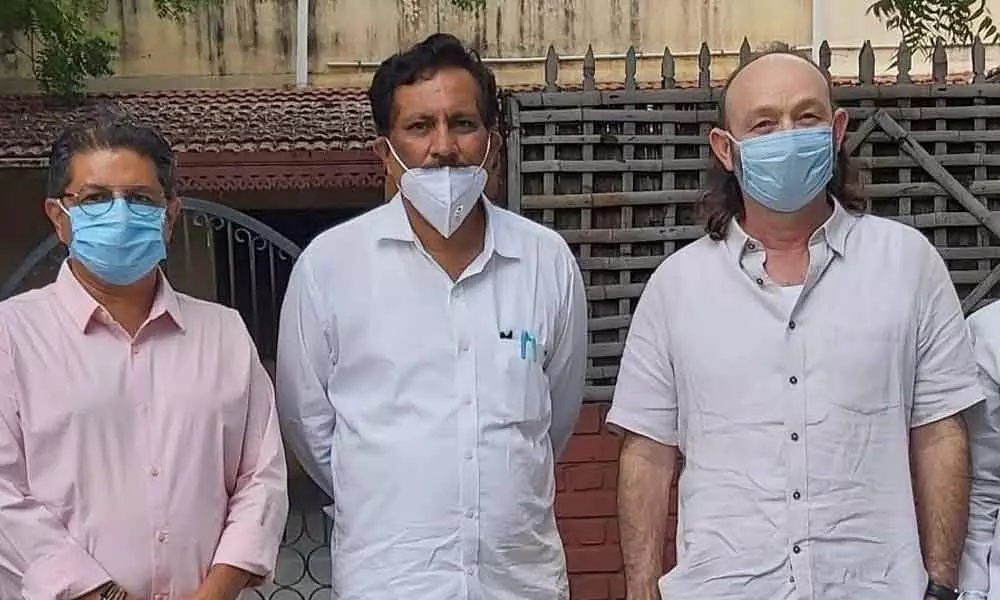 (From left to right) Carlton Saldhana, CEO of the TCM, MV Siva Reddy, CEO of the ACA and Mancho Ferror, chairman of the RDT Sports Complex, Anantapur