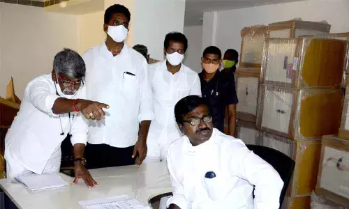 Transport Minister Puvvada Ajay Kumar inspecting IT Hub works in Khammam on Thursday