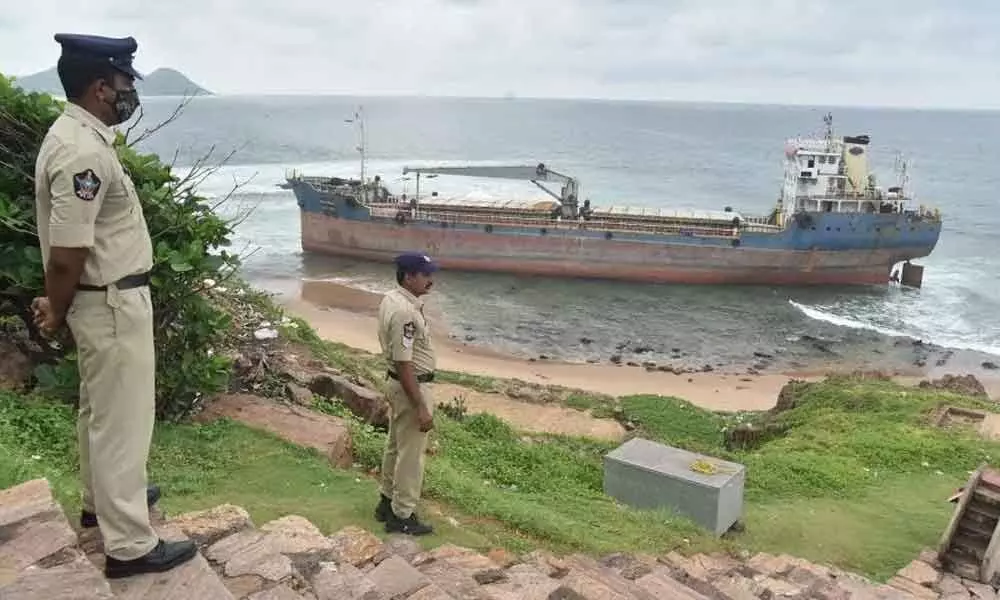 The 80-meter long Bangladeshi cargo vessel MV Maa that got drifted ashore near Tenneti Park.