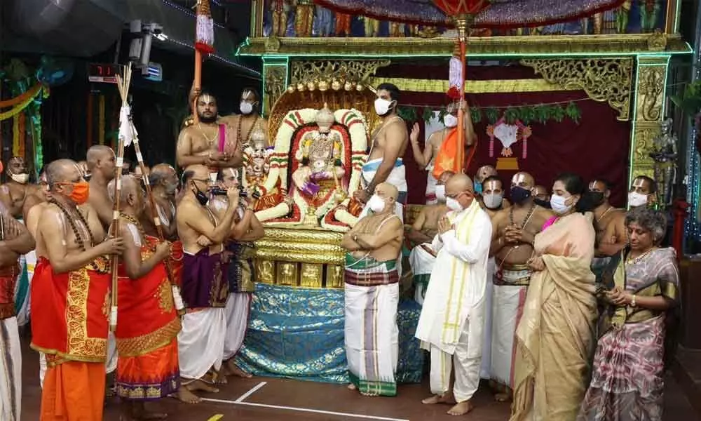 Lord Malayappa Swamy on Pedda Sesha Vahanam at Tirumala on Friday