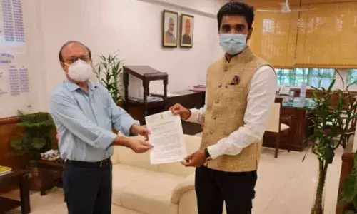 MP Margani Bharat submitting a memorandum to Union Ministry of Sports secretary Ravi Mittal on Friday