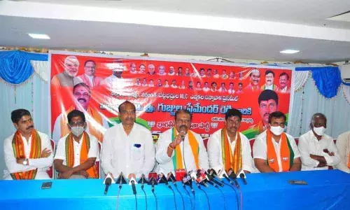 BJP State general secretary G Premender Reddy speaking at a press meet in Khammam on Tuesday