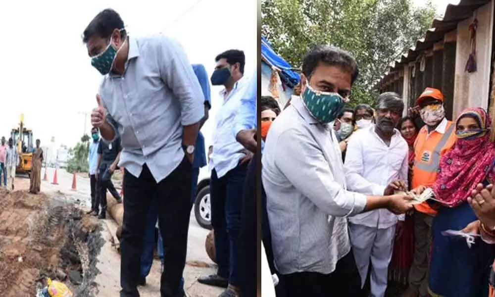 KTR tours in Lalapet, hands over Rs 10,000 cheques