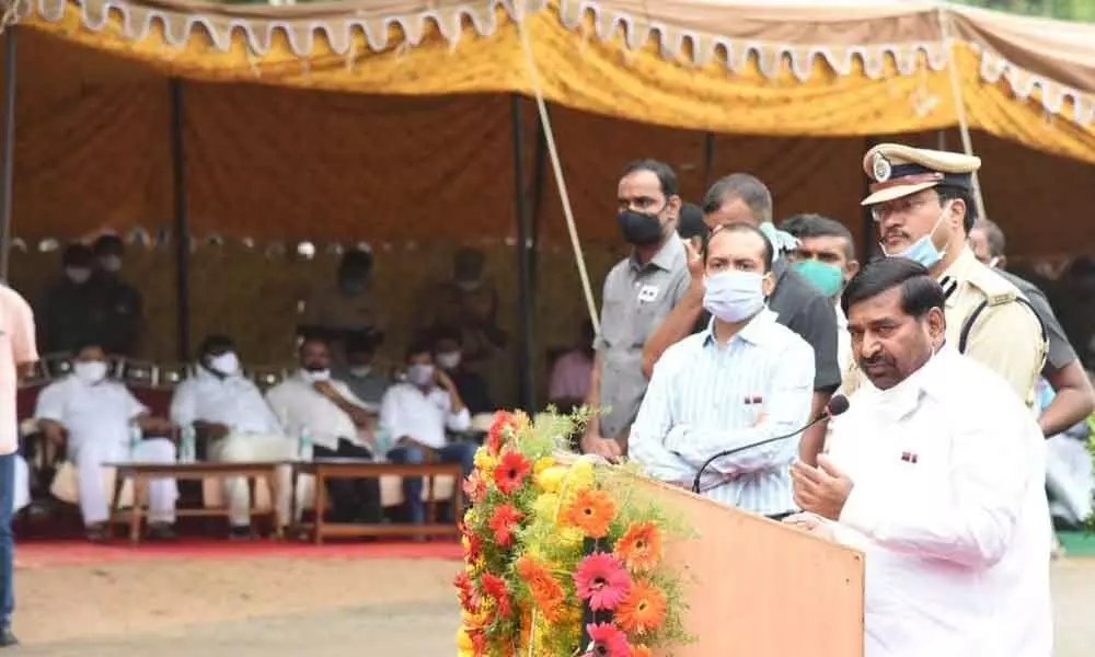 Minister Jagadish Reddy speaking at the Police Commemoration Day programme in Nalgonda on Wednesday