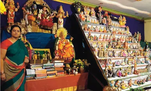 Geetha Srihari with “pattada gombes” decorated in ethnic attires of different parts of the country