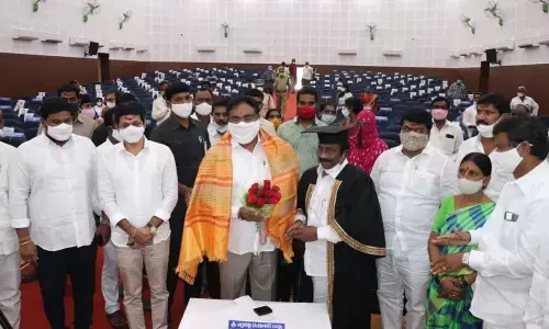 Mayor Gunda Prakash Rao, Panchayat Raj Minister Errabelli Dayakar Rao and others at the  GWMC general body meeting in Warangal on Friday