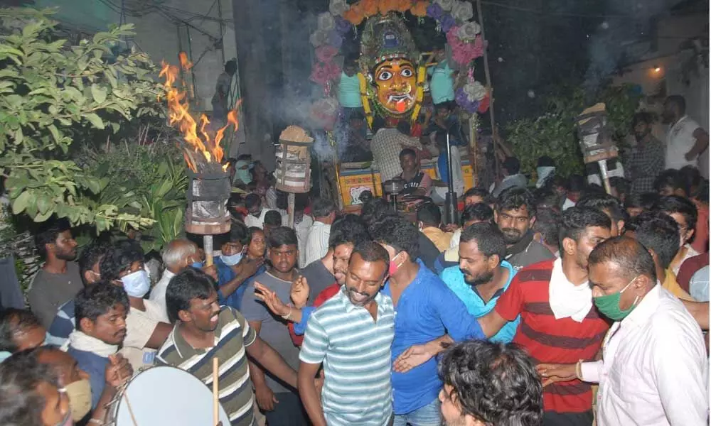 The famous Kalaralu Nagarotsavam as part of Dasara festivities in Ongole