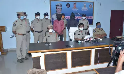 SP B Rajakumari producing the accused before the media in Vizianagaram on Monday
