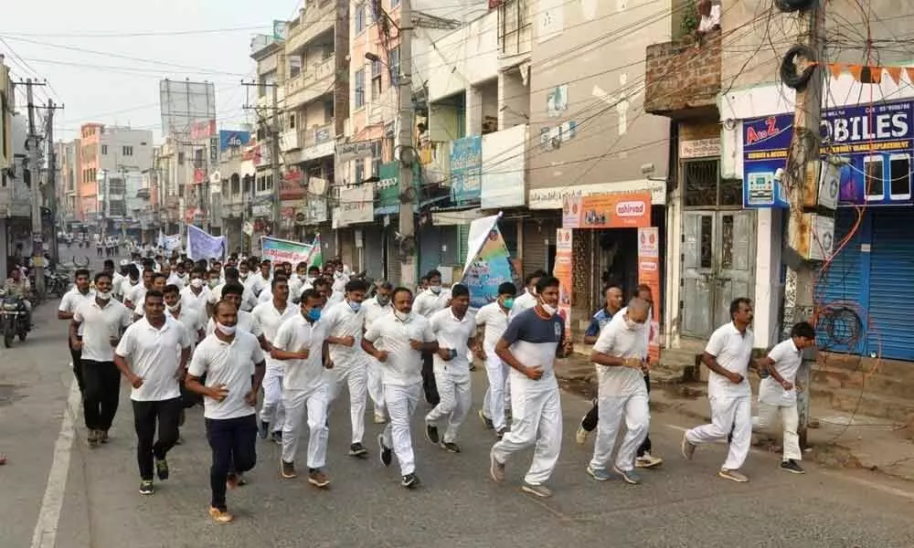 Run for Unity going through various landmarks in Ongole on Tuesday
