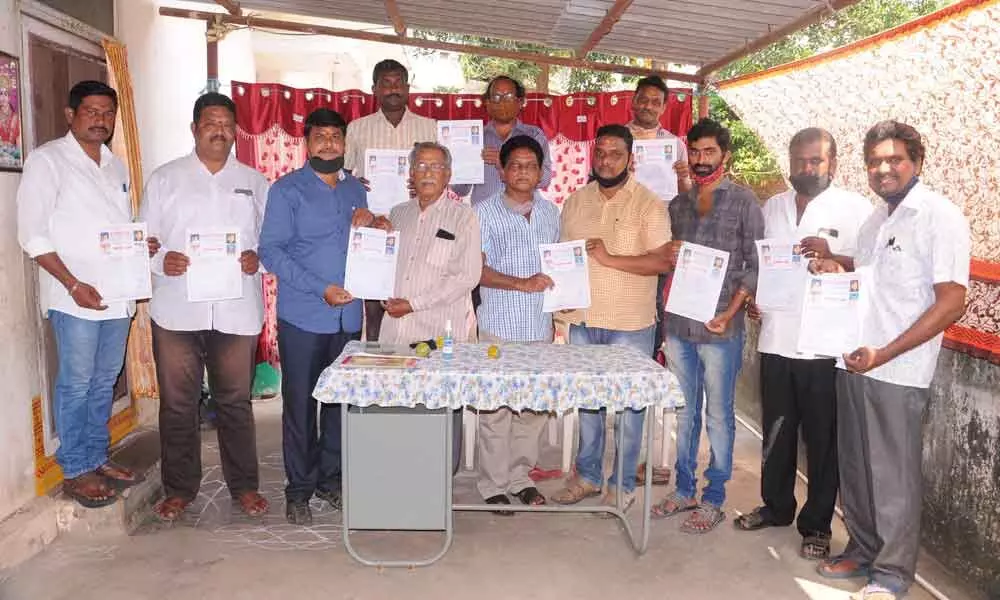 Kapu Nadu new executive body members receiving appointment letters in Rajamahendravaram on Tuesday