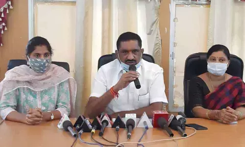 Mayor Y Sunil Rao speaking at a press meet at Karimnagar Municipal  Corporation conference hall on Wednesday
