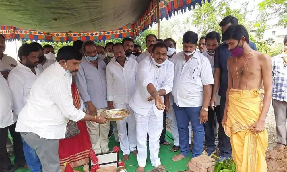 Jaggampeta MLA Jyothula Chanti Babu laying foundation stone for 50 bedded hospital in Gokavaram on Thursday