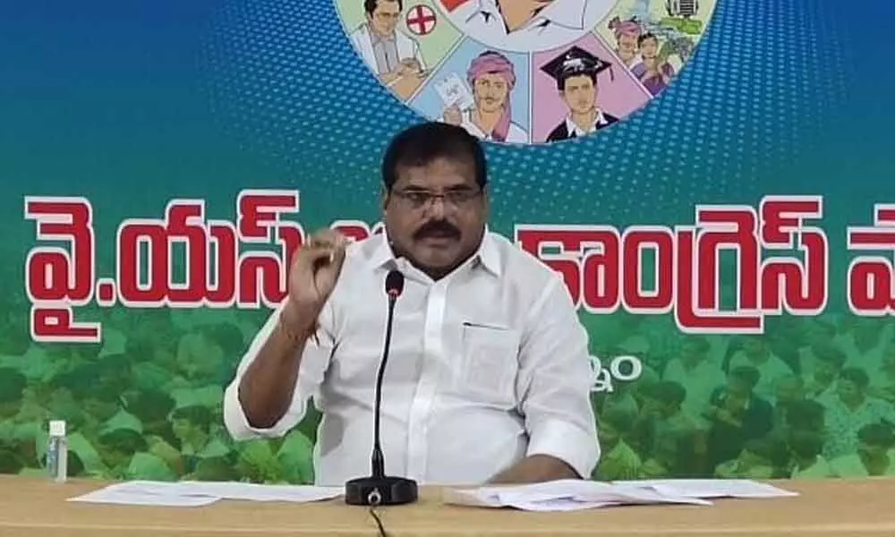 Urban Development Botcha Satyanarayana speaking to media at a press conference