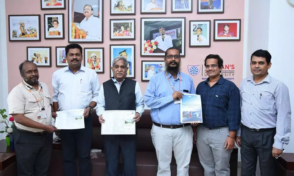 Vignan University Vice-Chancellor Dr MYS Prasad and others releasing brochure