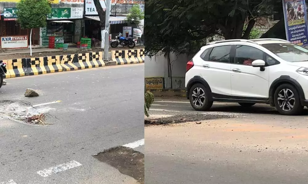 Potholes on Stadium Road in Kakinada