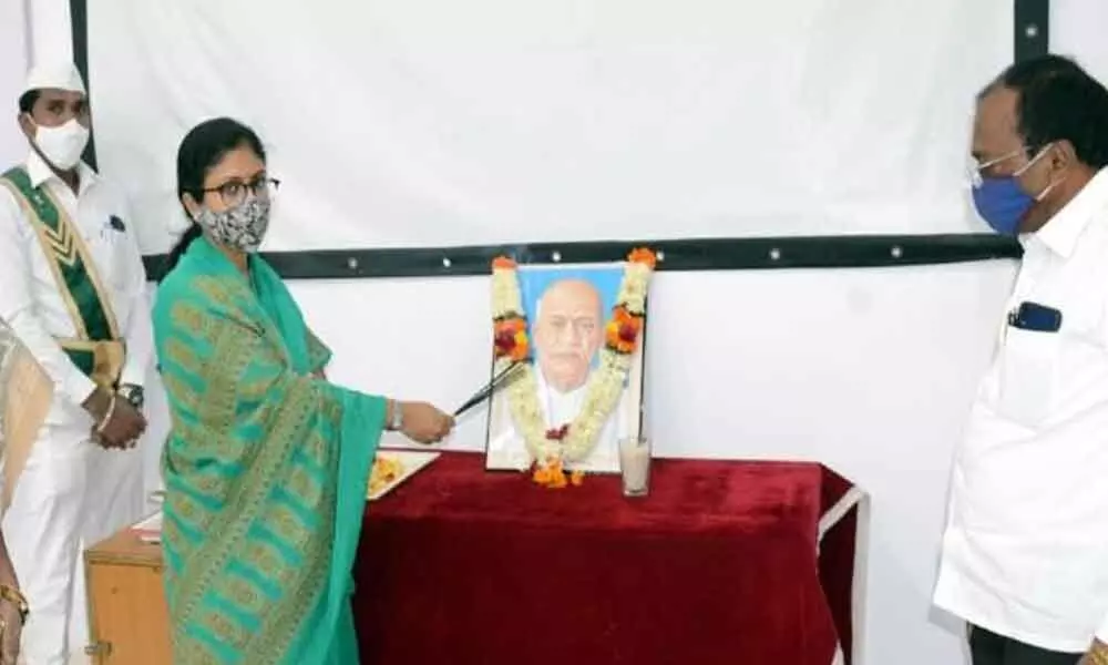 Floral tributes paid to Sardar Vallabhbhai Patel by Collector Sikta Patnaik