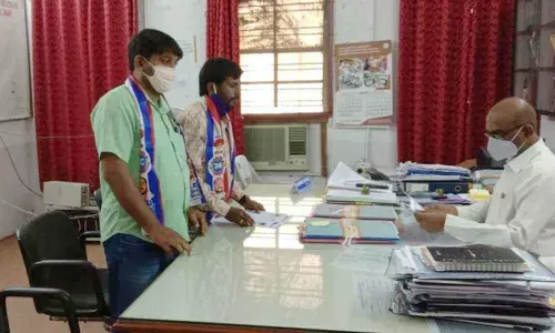 BC Sakshema Sangam representatives giving representation to the RDO at his office in Karimnagar on Sunday